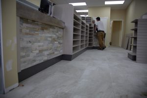 Pharmacy interior planning and construction, displaying their shelves